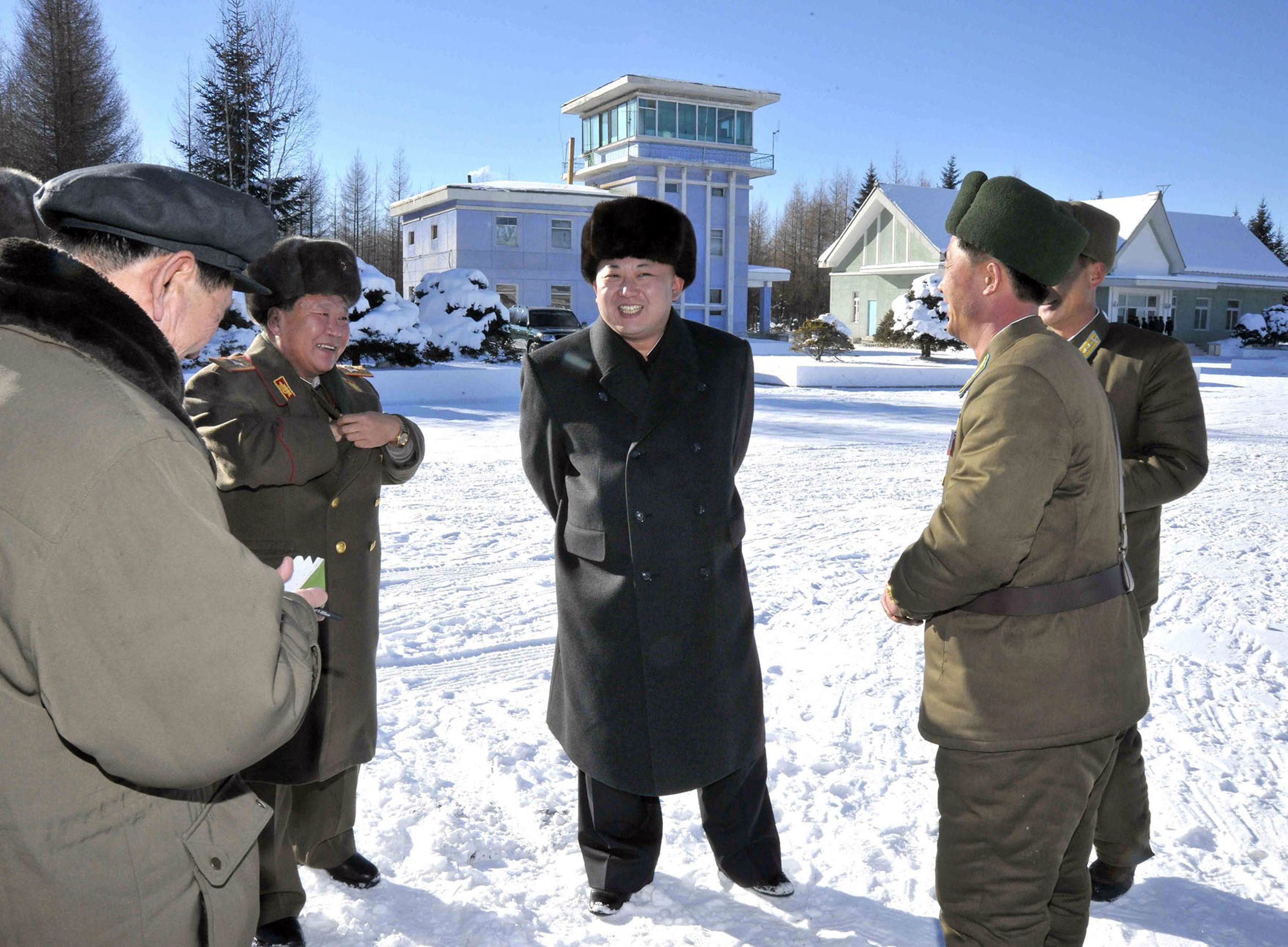 North Korean leader Kim Jong-un with military aides. Photo: AFP