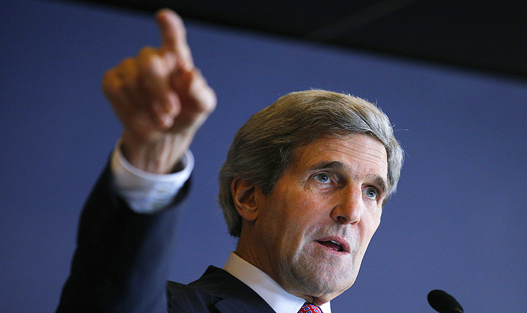 US Secretary of State John Kerry speaks to the American Chamber of Commerce in Manila, Philippines on Tuesday. Photo: AP