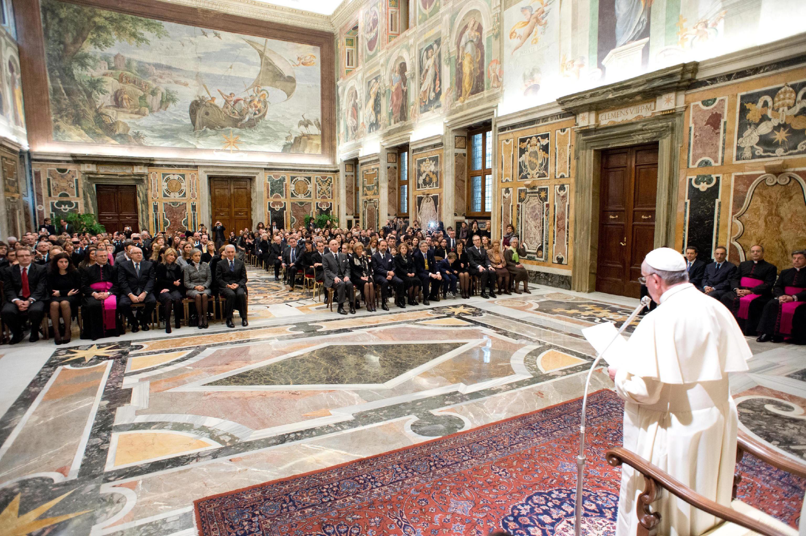 Pope Francis delivers his Christmas speech to officials of the Catholic Church. Photo: EPA