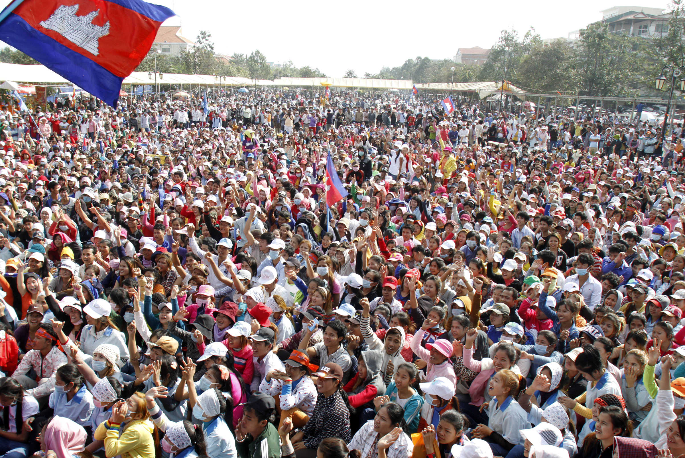 Garment workers in Phnom Penh rally against low wages. Photo: Xinhua