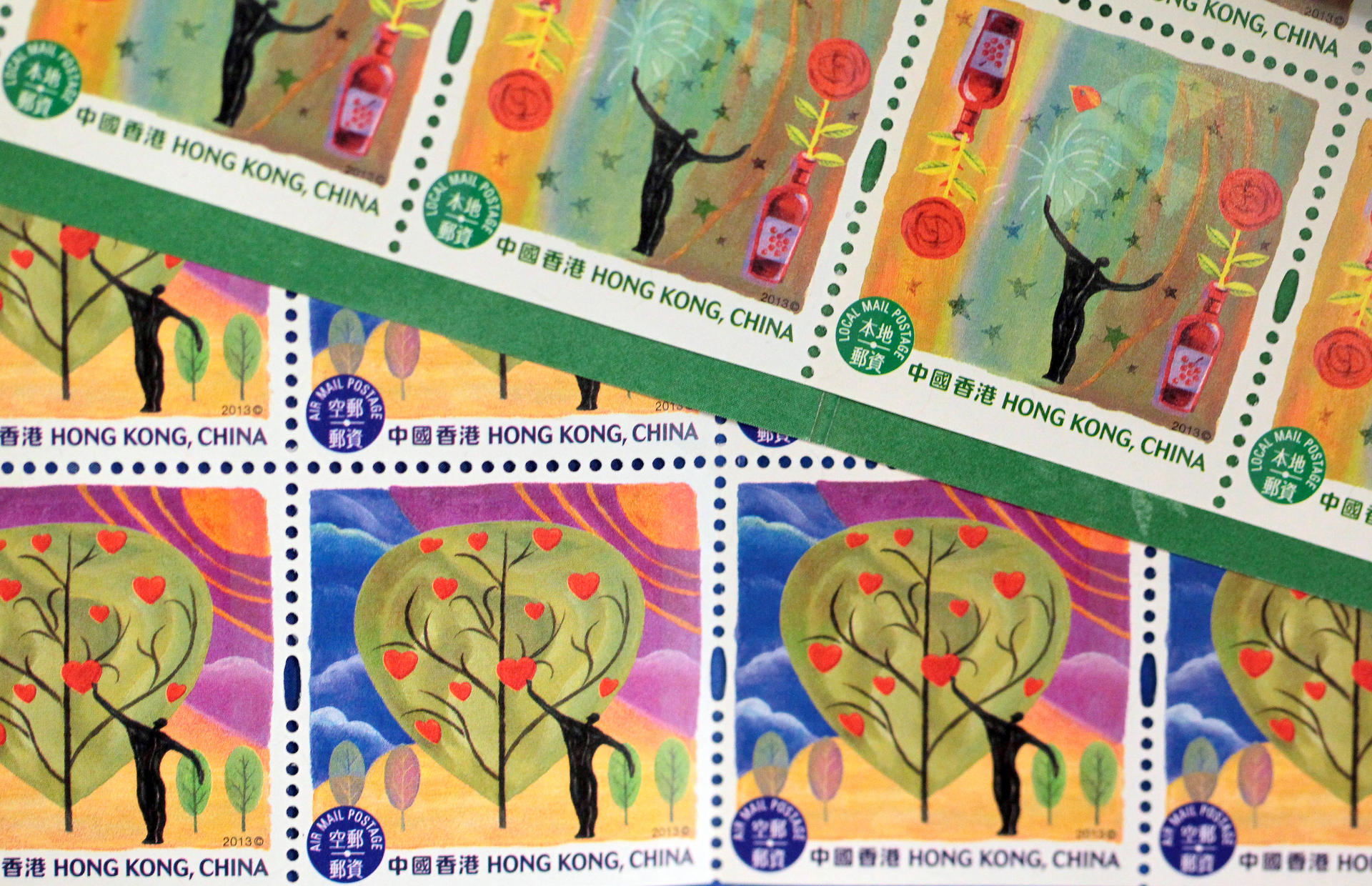 The new local mail and airmail postage stamps. Photo: Thomas Yau