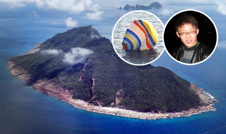 Xu Shuaijun (top, right) attempted to fly to the disputed Diaoyu Islands on a hot-air balloon, but crash-landed into the sea. Photos: AFP, SCMP
