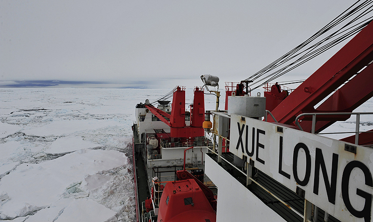 Chinese icebreaker the Xue Long, or Snow Dragon, in floes off Antarctica. Photo: Xinhua