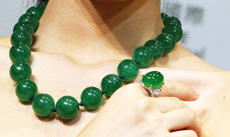 A rare twenty-three jadeite bead necklace, estimated to be worth over HK$80 million. Photo: SCMP Pictures