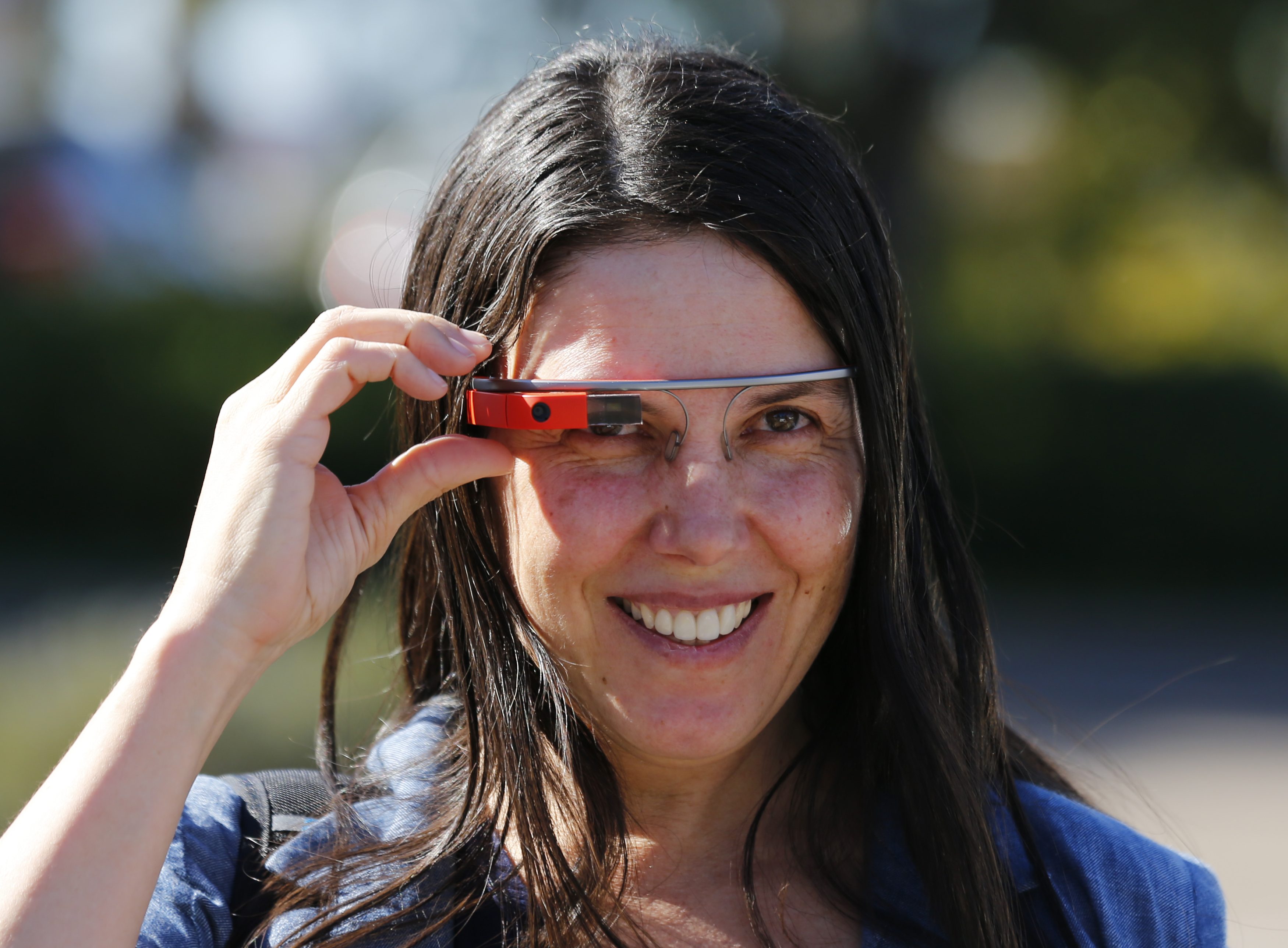 Cecilia Abadie wears her Google Glass device. Photo: Reuters