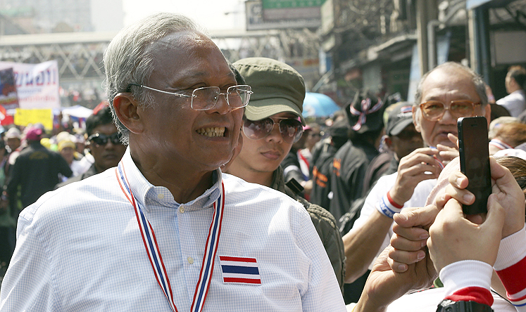 Thai anti-government protest leader Suthep Thaugsuban during a march in Bangkok on Saturday. Photo: AP 