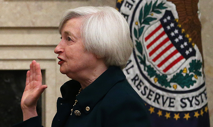 Janet Yellen is sworn as Federal Reserve chair in Washington on Monday. Photo: AFP