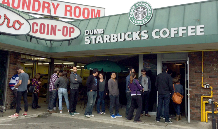 A Dumb Starbucks Coffee store in Los Angeles has puzzled customers and caused a stir on US social media. Screengrab from Hollywood Reporter.