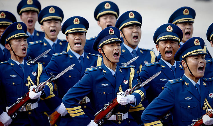 Members of a PLA guard of honour at the Great Hall of the People in Beijing last year. Photo: EPA