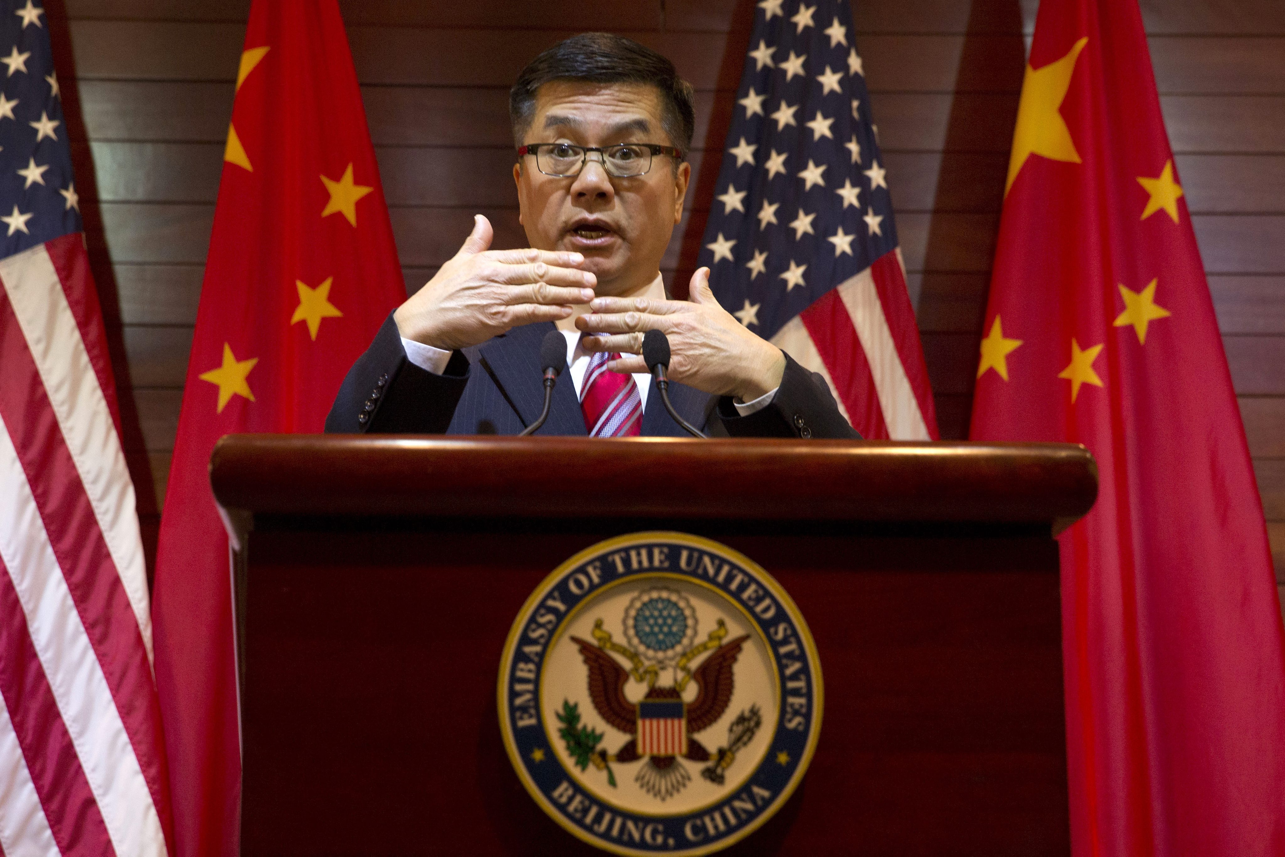 Outgoing US ambassador to China Gary Locke at the US embassy in Beijing on Friday. Photo: EPA