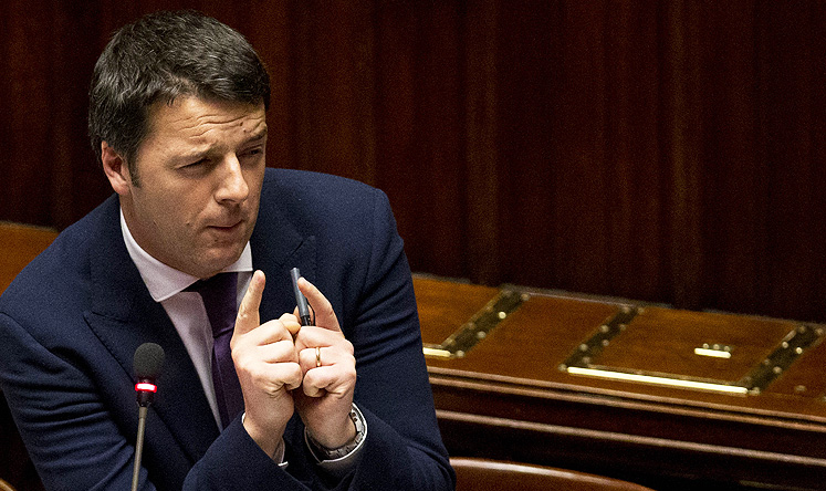 Italian premier Matteo Renzi delivers a speech to the Chamber of Deputies in Rome. Photo: AP