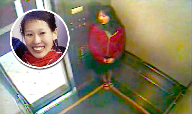 CCTV taken before she died shows Elisa Lam (inset) behaving strangely in a lift. Photo: Los Angeles Police Department