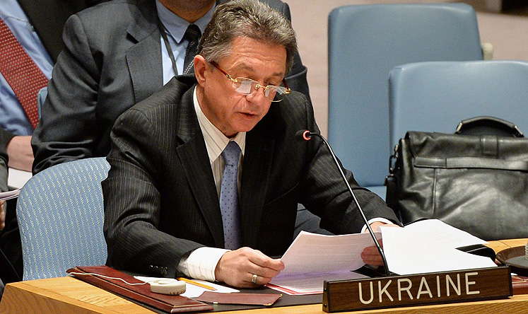 Yuriy Sergeyev, Ukraine's ambassador to the UN, speaks during a Security Council meeting in New York. Photo: EPA