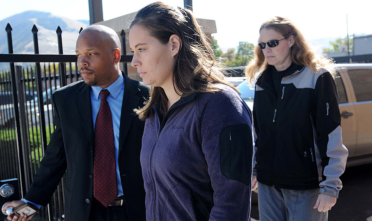 Jordan Graham, (centre), leaves the federal courthouse in Missoula, Montana. Photo: AP
