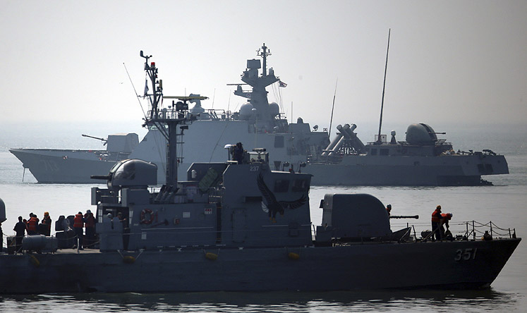 South Korean naval vessels near the border with the North on Tuesday. Photo: Reuters
