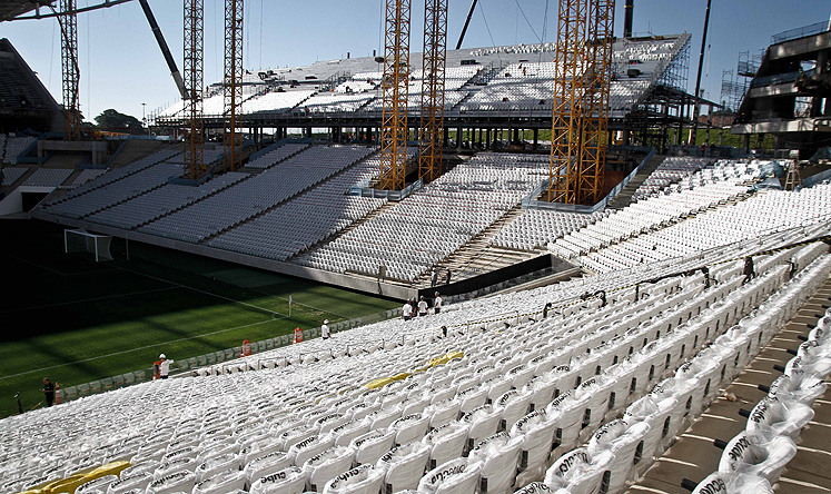 The Itaquerao Stadium in Sao Paulo, Brazil, where a worker installing seats died, is scheduled to host the first match of the 2014 soccer World Cup in June. Photo: Xinhua