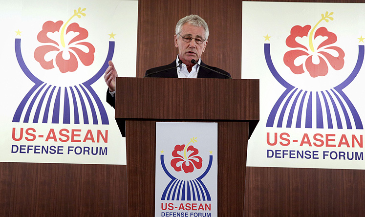 Chuck Hagel speaks during the end of a meeting of Asean defence ministers in Honolulu. Photo: Reuters