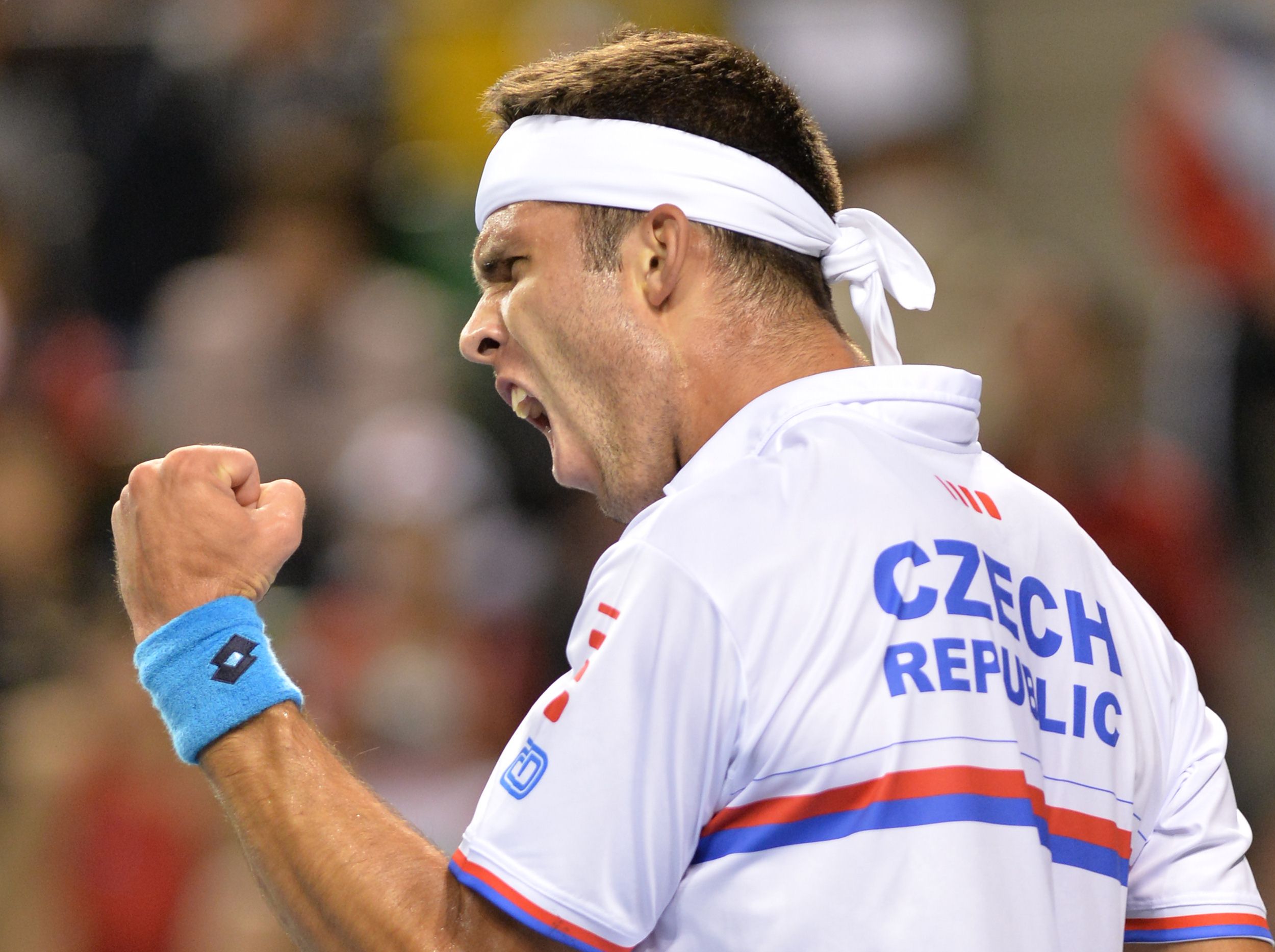 Jiri Vesely of the Czech Republic celebrates after winning a point against Japan's Taro Daniel. Vesely won the match 6-4, 6-4. Photo: AFP