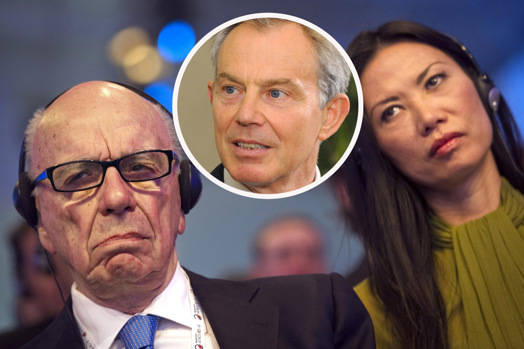 Rupert Murdoch (right) suggests he suspected an affair between Wendi Deng and ex-British prime minister Tony Blair (inset). Photos: Reuters Bloomberg