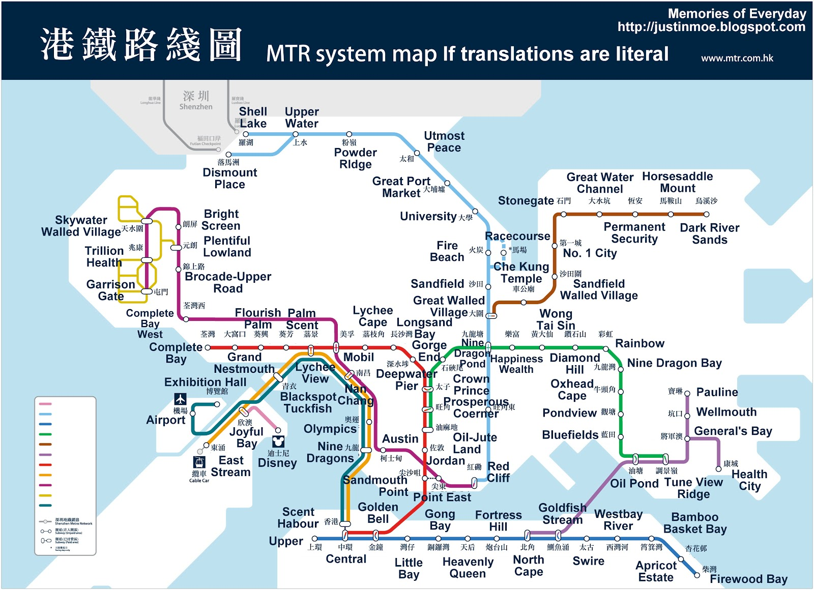 Justin Cheuk's take on the MTR's station names. (Click to enlarge)
