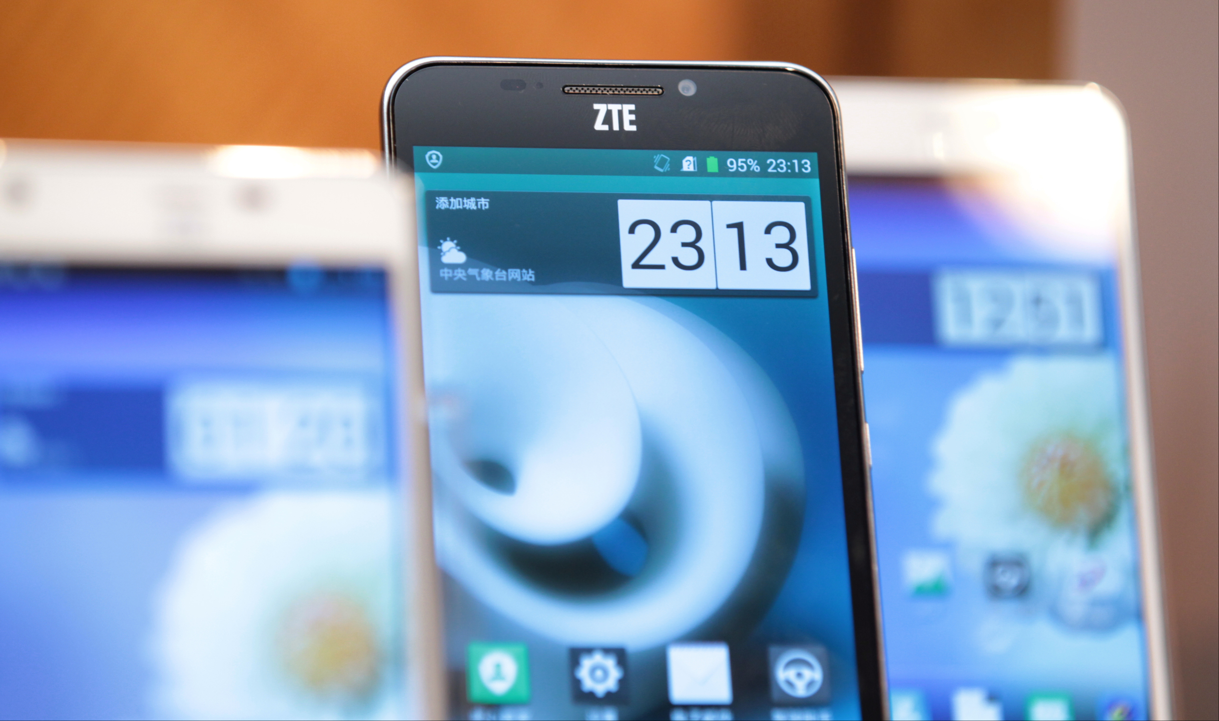 ZTE smartphones displayed at a press conference in Wan Chai. Photo: Thomas Yao