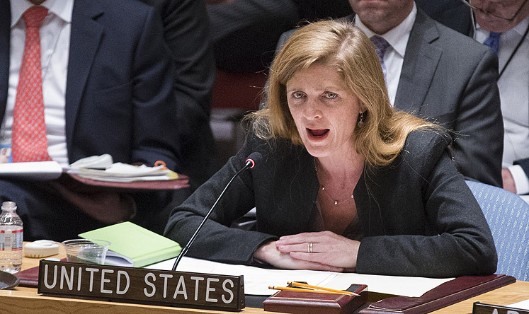 Samantha Power, the United State’s ambassador to the United Nations, speaks during to the Security Council. Photo: AP