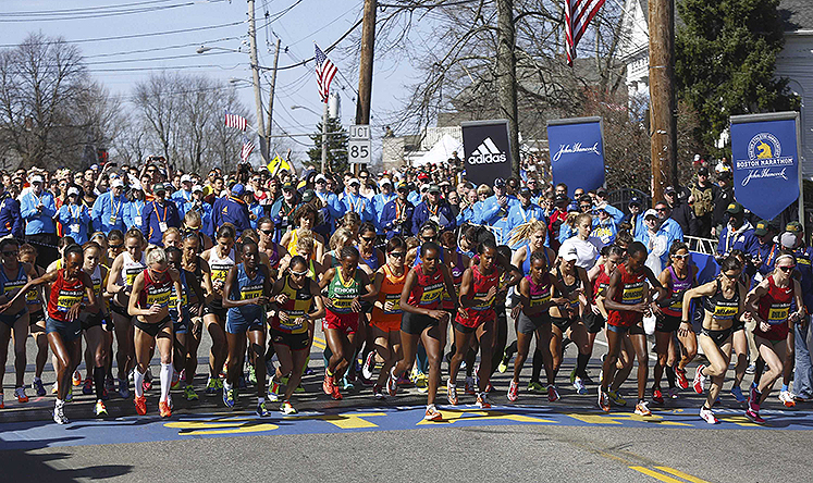 Athletes from the elite women field start during the 118th running of the Boston Marathon in Hopkinton, Massachusetts. Photo: Reuters