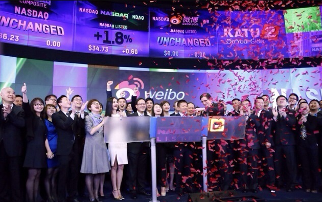 Sina Weibo's IPO in New York. Photo: Xinhua