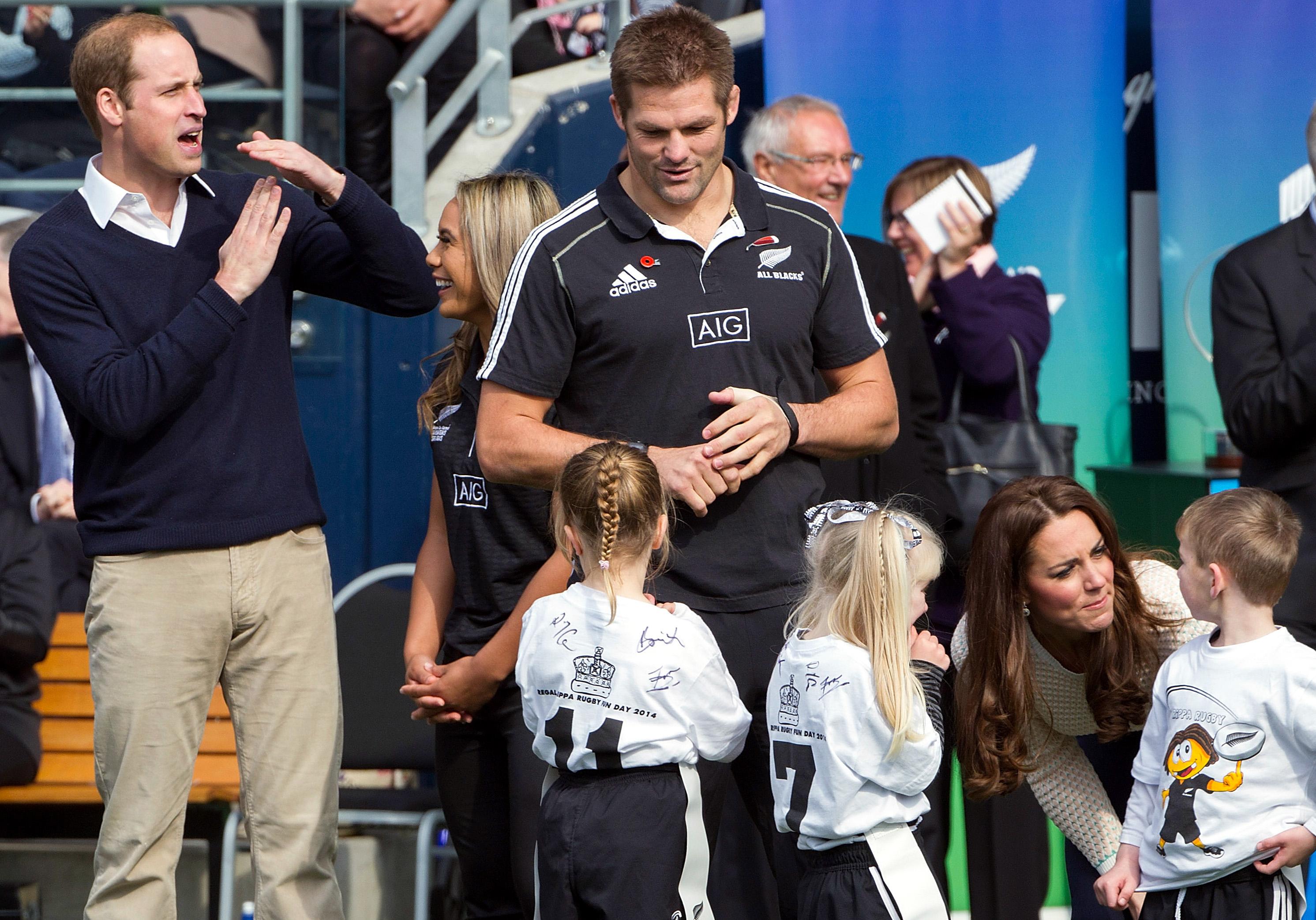 While recovering from injury, All Blacks skipper Richie McCaw joined Britain's Prince William and Catherine, the Duchess of Cambridge, at a young players' tournament in Dunedin. Photo: Reuters