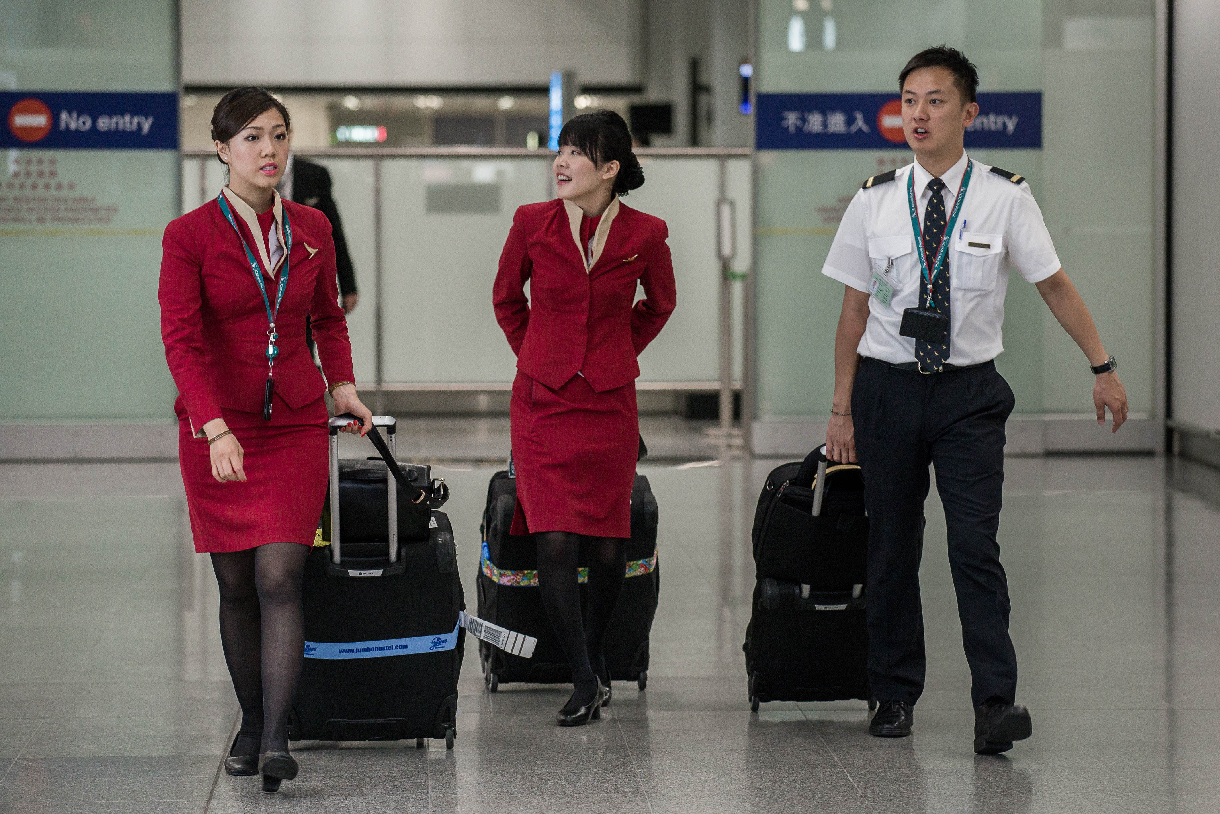 Flight attendants of Cathay Pacific at the international airport in Hong Kong. Photo: AFP