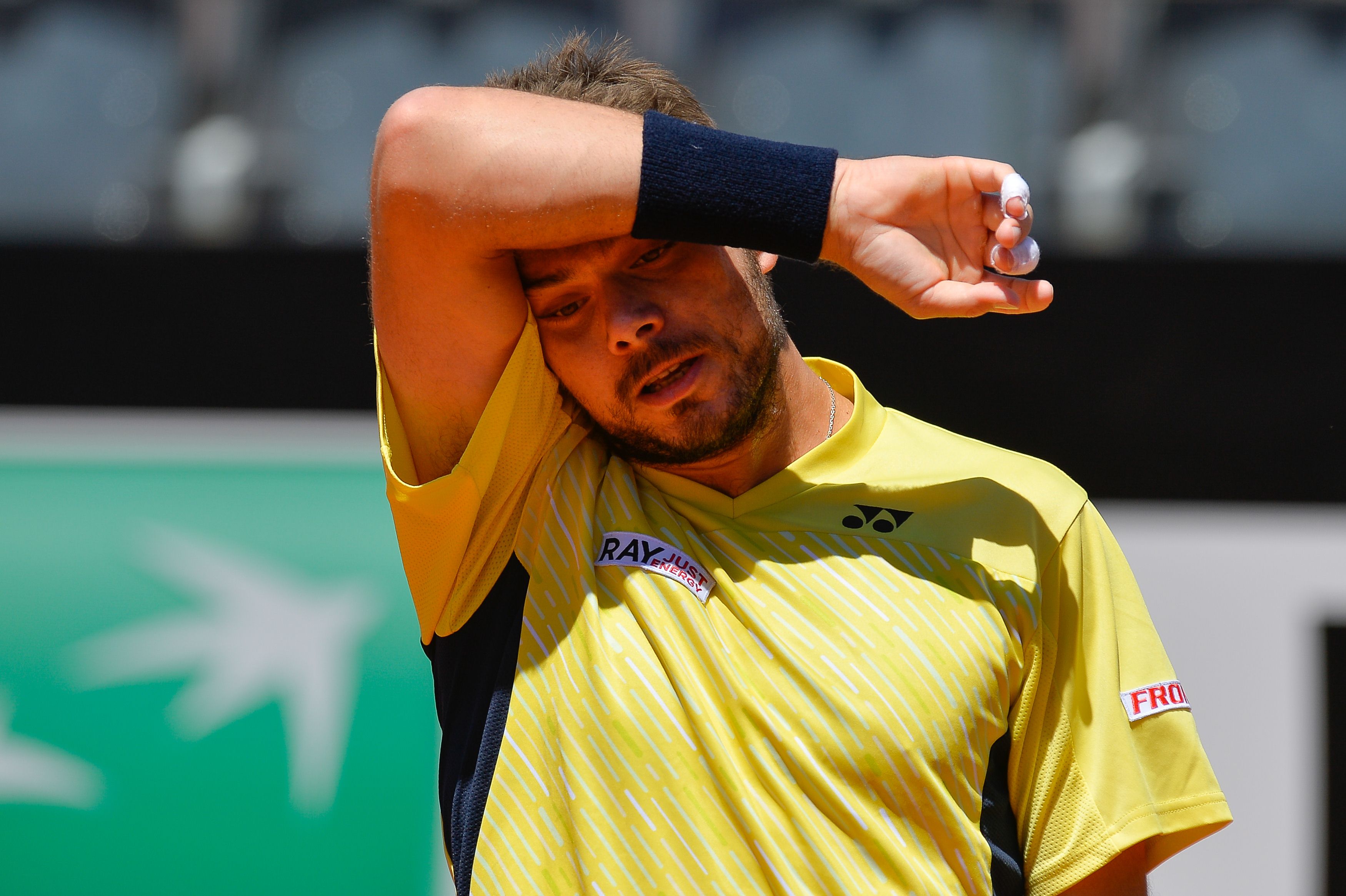 Switzerland's Stanislas Wawrinka reacts after a point against Tommy Haas at the Foro Italico in Rome. Photo: AFP
