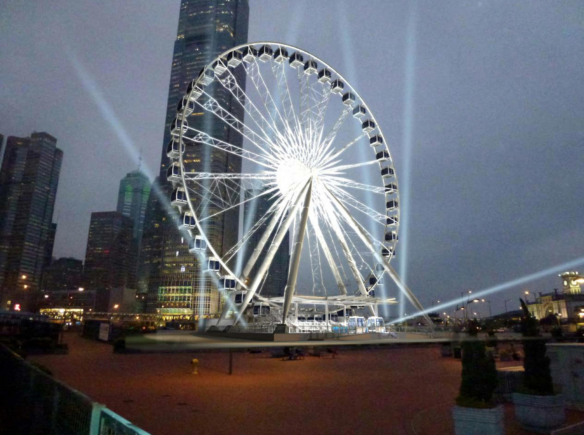 How the Hong Kong observation wheel will look when it is finally opened - it will have 42 gondolas and offer spectacular views over Victoria Harbour. Photo: SCMP Pictures