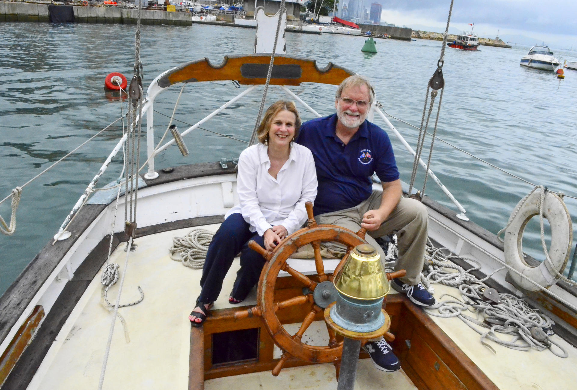 Jadis and Craig Blurton (left), the new owners of The Harbour School's Black Dolphin, a 40-foot cruising ketch.