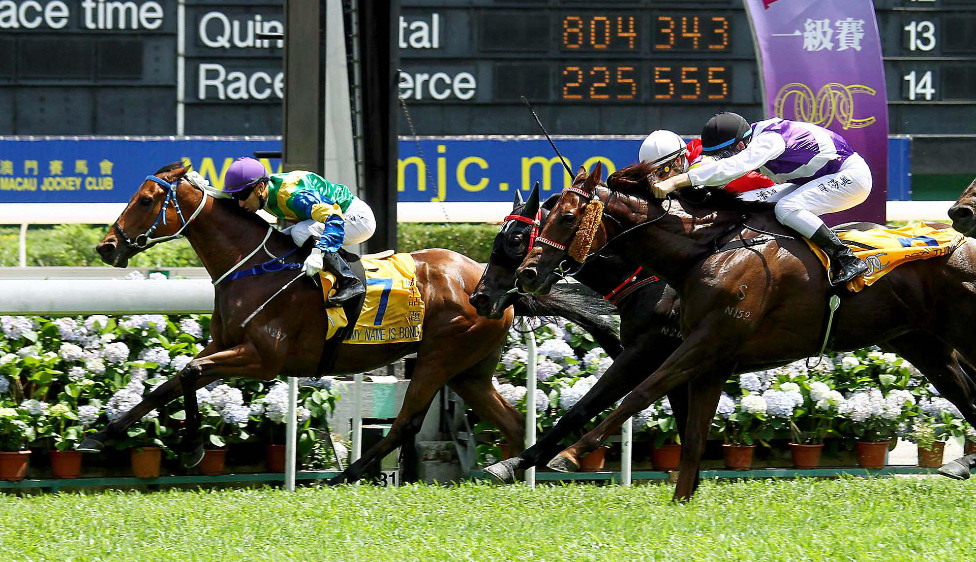 My Name Is Bond, ridden by Joao Moreira, wins the Macau Hong Kong Trophy for trainer Caspar Fownes at Taipa. Photo: HKJC