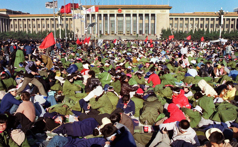 This file photo taken on May 14, 1989 shows student hunger strikers laying down on Beijing's central Tiananmen Square where they spent the night during Beijing Spring movement. Photo: AFP