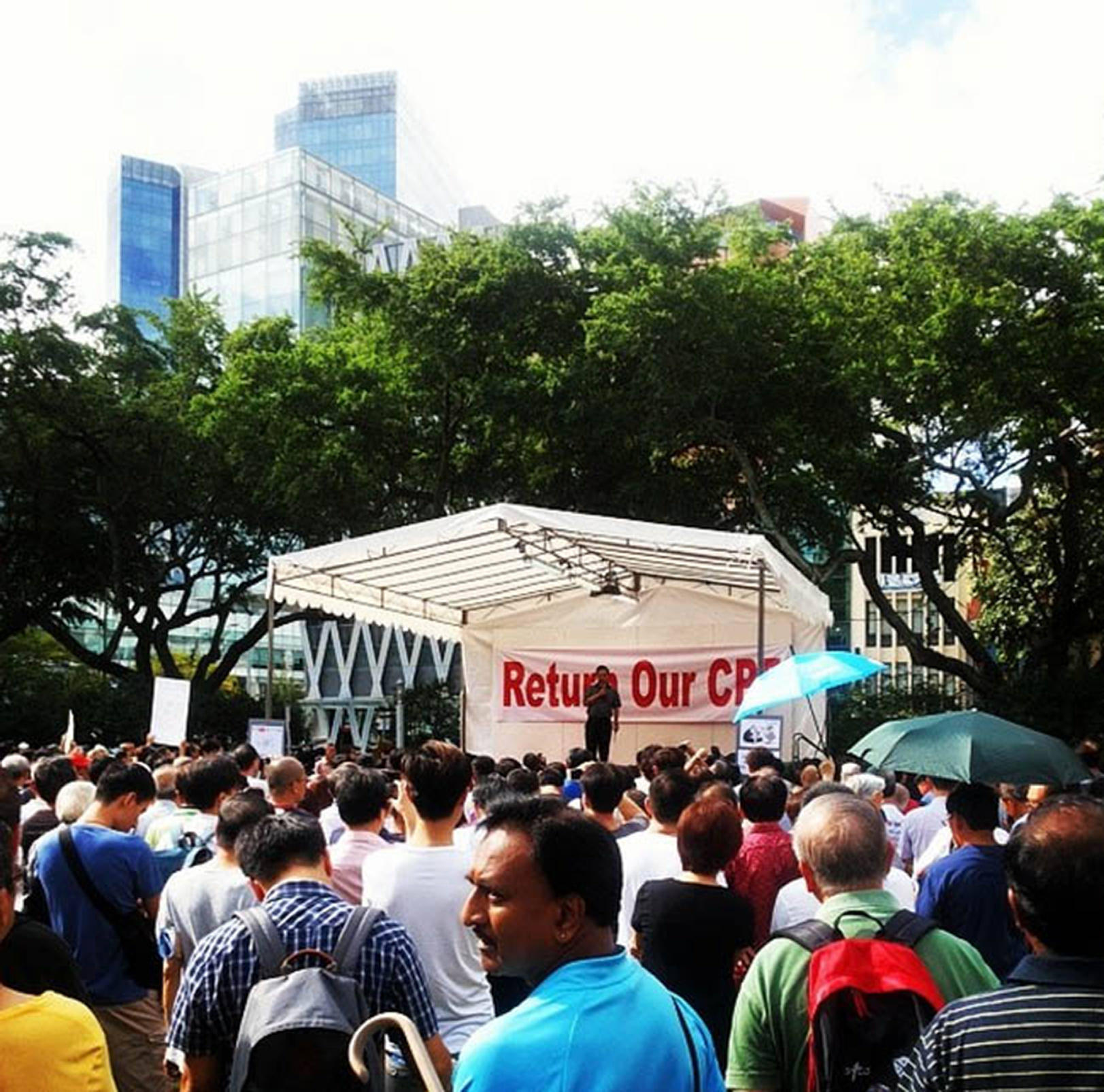 Crowds turn out for yesterday's protest in Singapore.