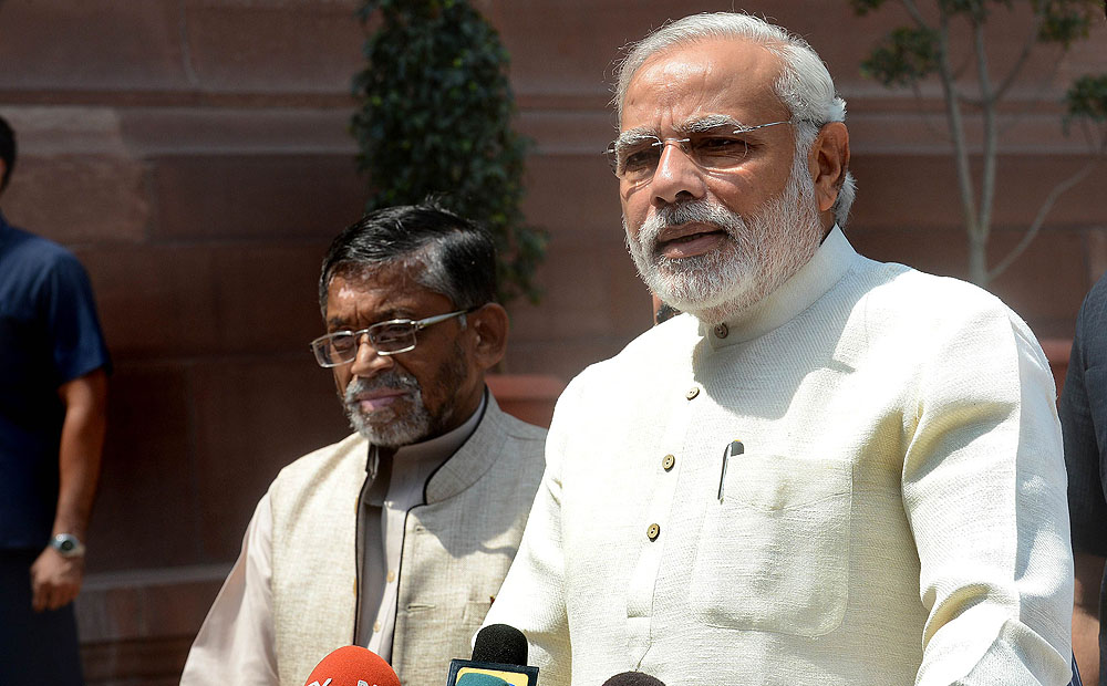 Prime Minister Narendra Modi addresses the media on his arrival for the first session of India's newly elected parliament in New Delhi on Wednesday. Photo: AFP
