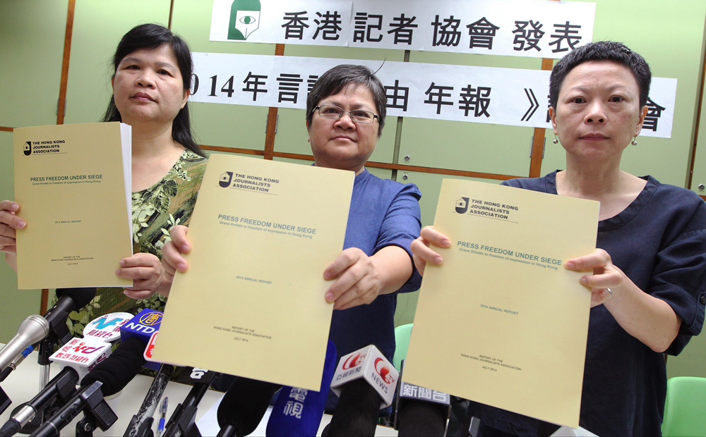 (From left) Mak Yin-ting, Sham Yee-lan and Shirley Yam present the report. Photo: SCMP