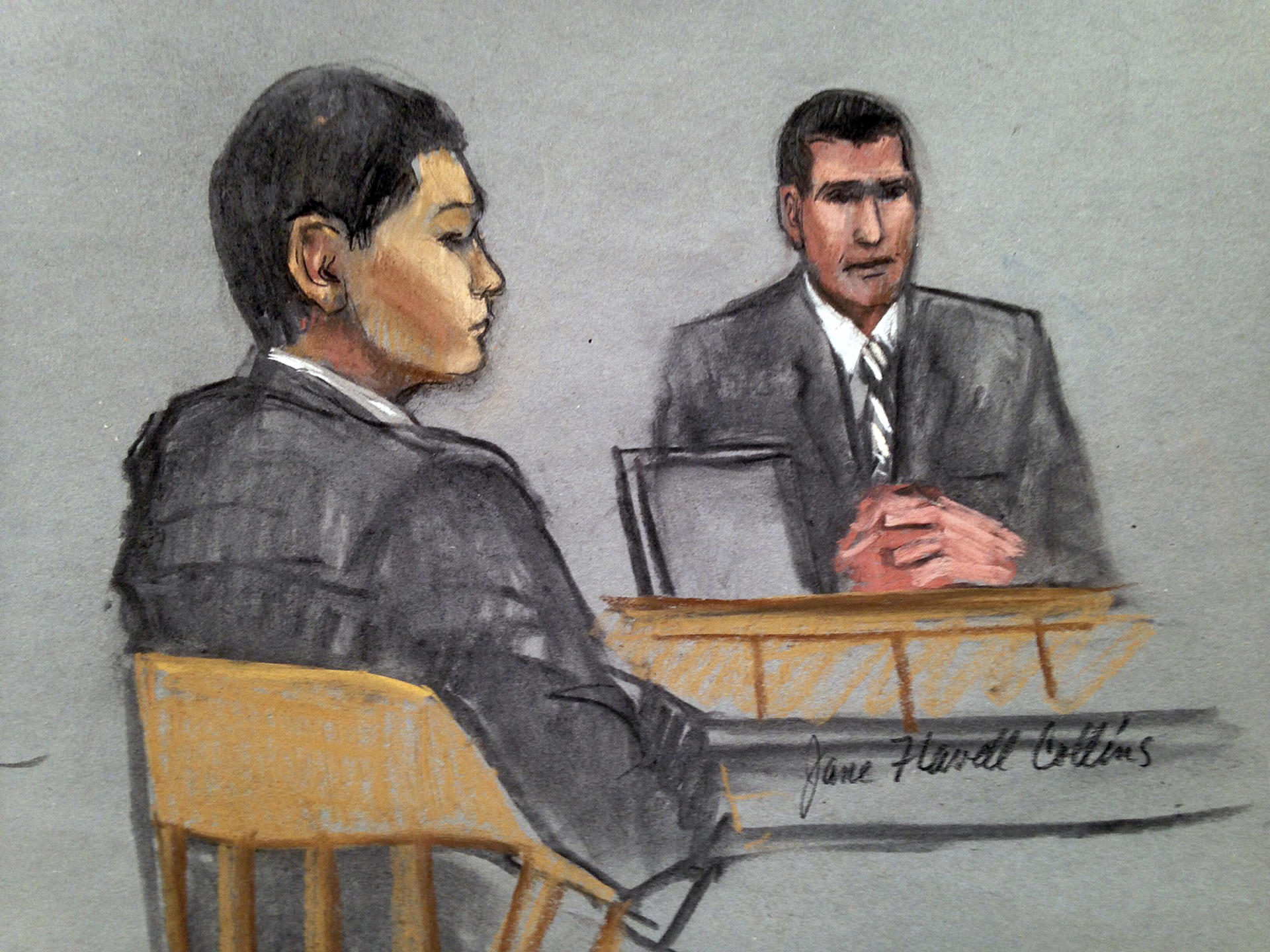 A courtroom sketch shows Azamat Tazhayakov (left). Photo: AP
