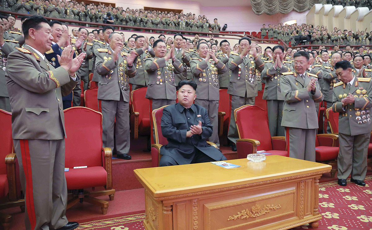 North Korean leader Kim takes his seat during a performance at the People's Theatre in Pyongyang earlier this month. Photo: Reuters