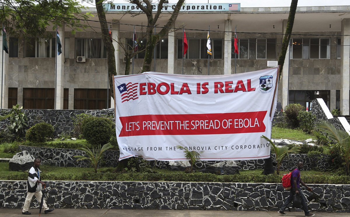 An Ebola banner at the Monrovia City Hall in Liberia. Photo: EPA