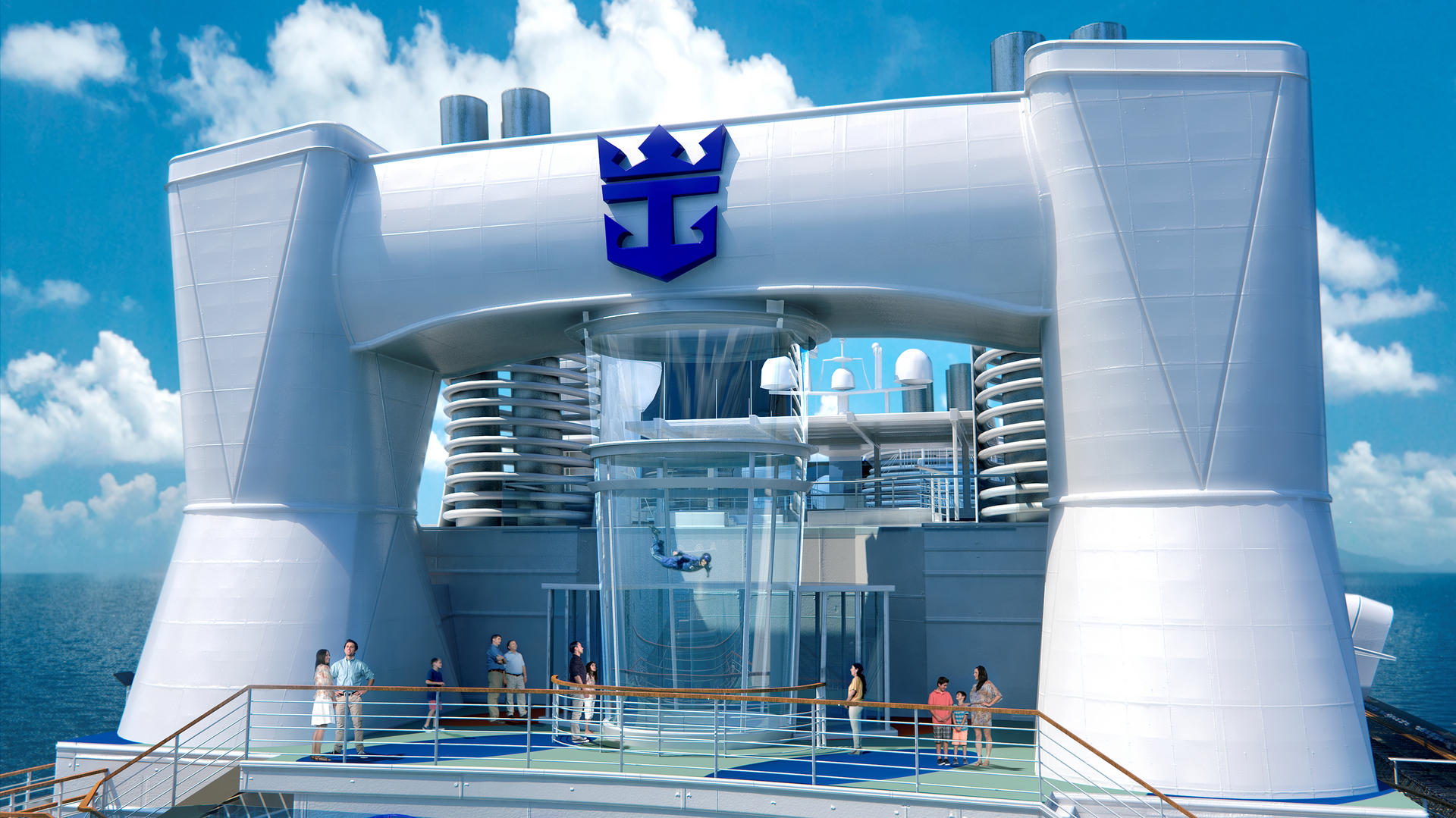 Artist's impression of a sky diving simulator on a Royal Caribbean cruise ship.
