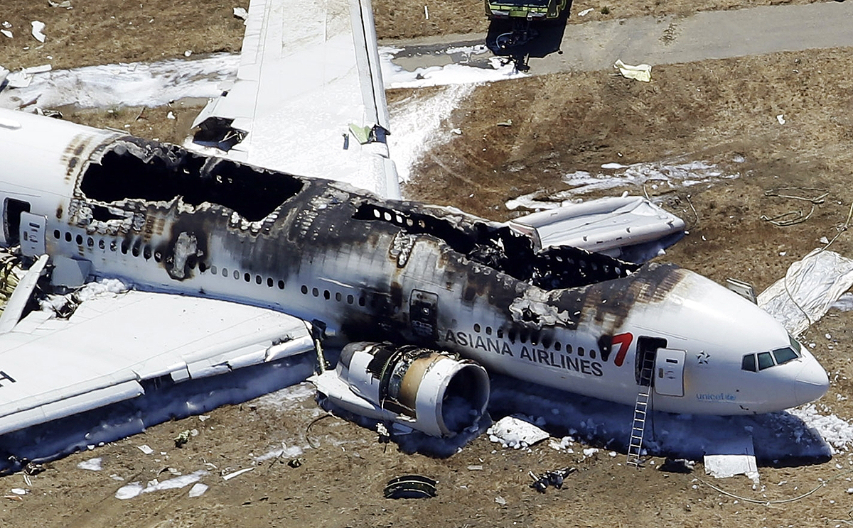 The wreckage of the Asiana Flight 214 after it crashed at San Francisco airport. Photo: AP