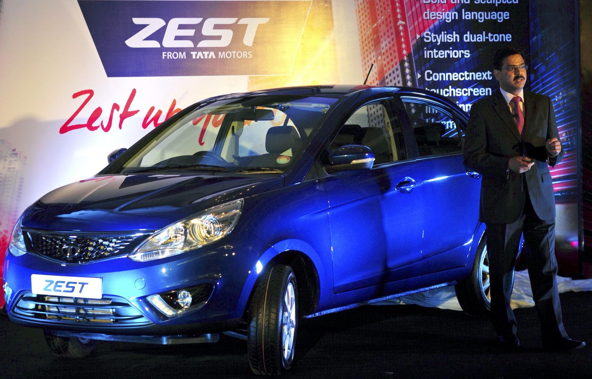 Tata Motors' vice-president Girish Wagh at last week's launch of the Zest. The compact model carries the carmaker's hopes of reviving a sluggish domestic market. Photo: EPA