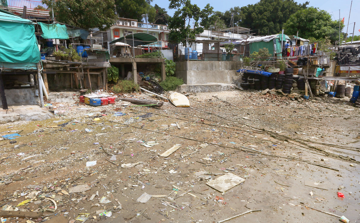 Debris on the shores of Sam Mun Tsai, a fishing village in Tai Po.