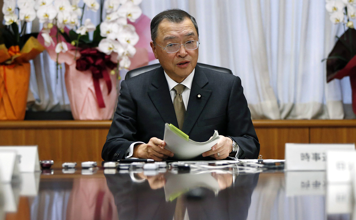 Yoichi Miyazawa, Japan's new industry minister, attends a group interview in Tokyo on Thursday. Photo: Reuters