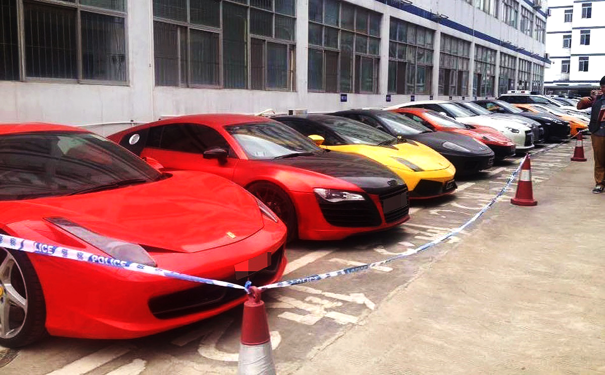 Luxury sports cars involved in the illegal racing held by Shenzhen police. Photo: Shenzhen police