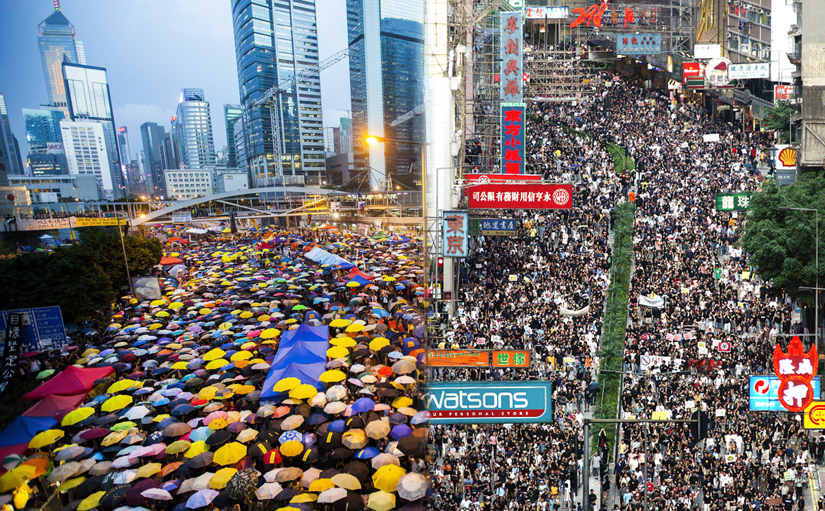 People in Hong Kong feared the passing of “Internet Article 23”. The original Article 23 is a controversial national security bill that provoked half a million Hong Kong people to protest in the streets in 2003 (right). And because people started sharing yellow umbrella pictures (left), Instagram is now the latest member to the club of global internet platforms that are blocked in China, joining Facebook, Twitter and YouTube, amongst others. Photos: Martin Chan, EPA