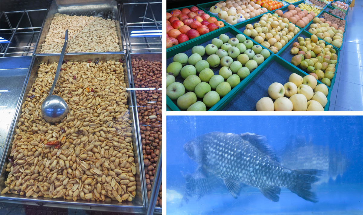 Food glorious food: Spicy peanuts? Apples? A depressed fish? Whatever you need, you can find it in the magnificent Shenzhen Walmart. Photos: Cecilie Gamst Berg