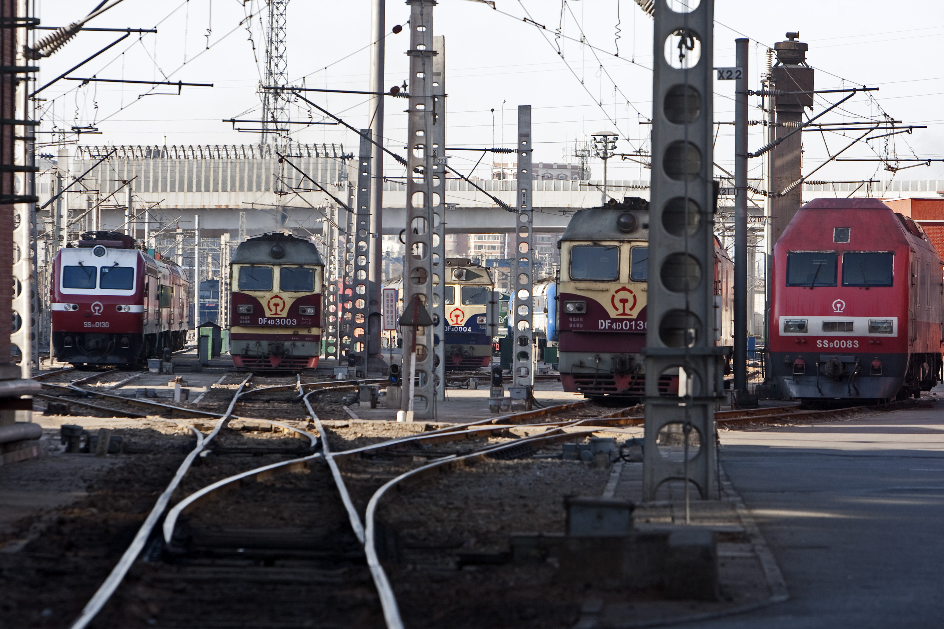 File photo of locomotives idle on the track in Beijing. Photo: Bloomberg